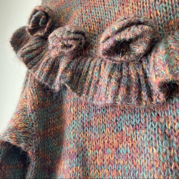 Zara Mohair Blend Oversized Knit Sweater Ruffle Flower Pom-Poms Bubble Sleeves - Picture 6 of 14